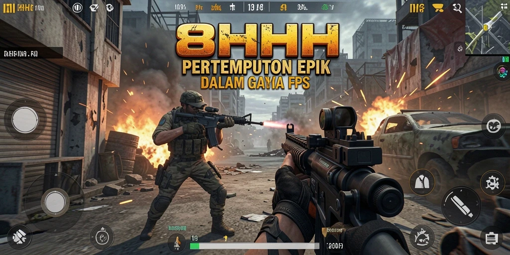 Screenshot gameplay 8HHH menampilkan aksi pertempuran yang mendebarkan.