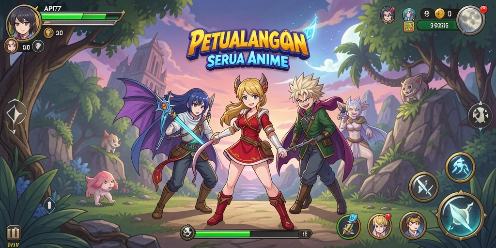Screenshot utama API77 menampilkan pertarungan karakter anime yang seru.