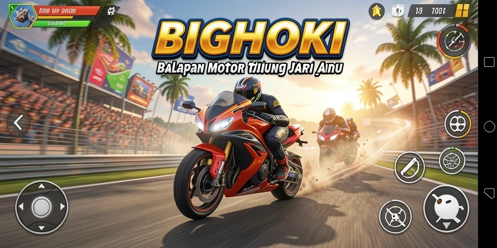 Tampilan gameplay BIGHOKI yang menegangkan dan seru saat balapan.