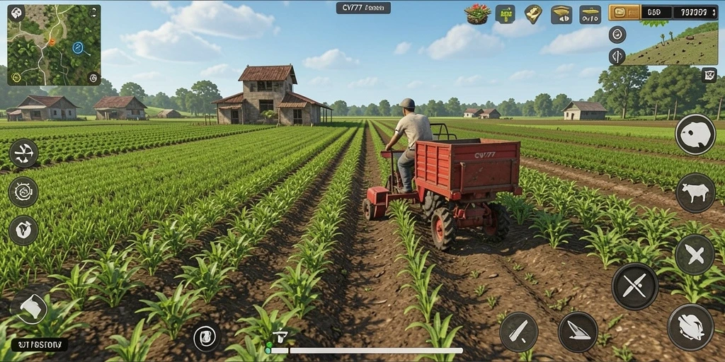 Tampilan seru gameplay di dunia pertanian yang menawan.