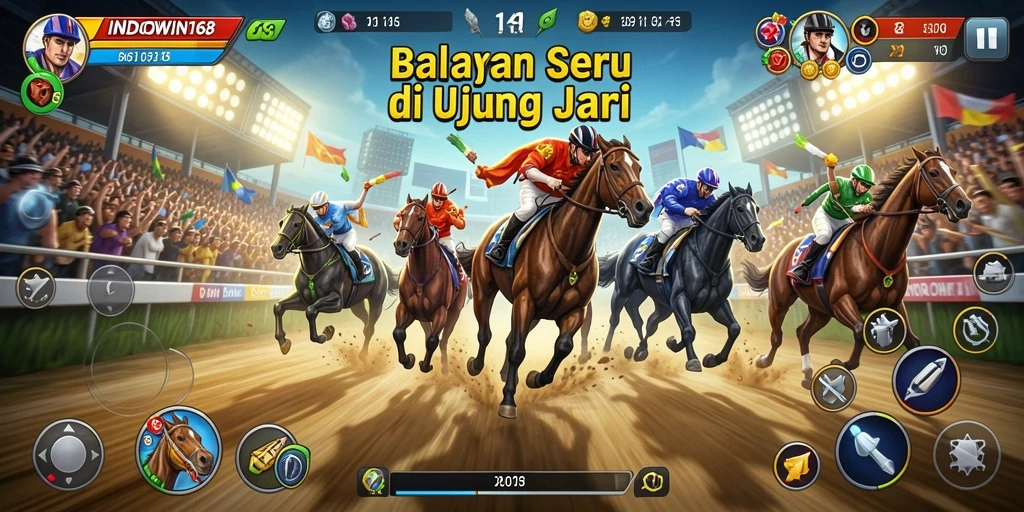 Screenshot gameplay INDOWIN168 menampilkan balapan seru dengan mobil yang cepat.