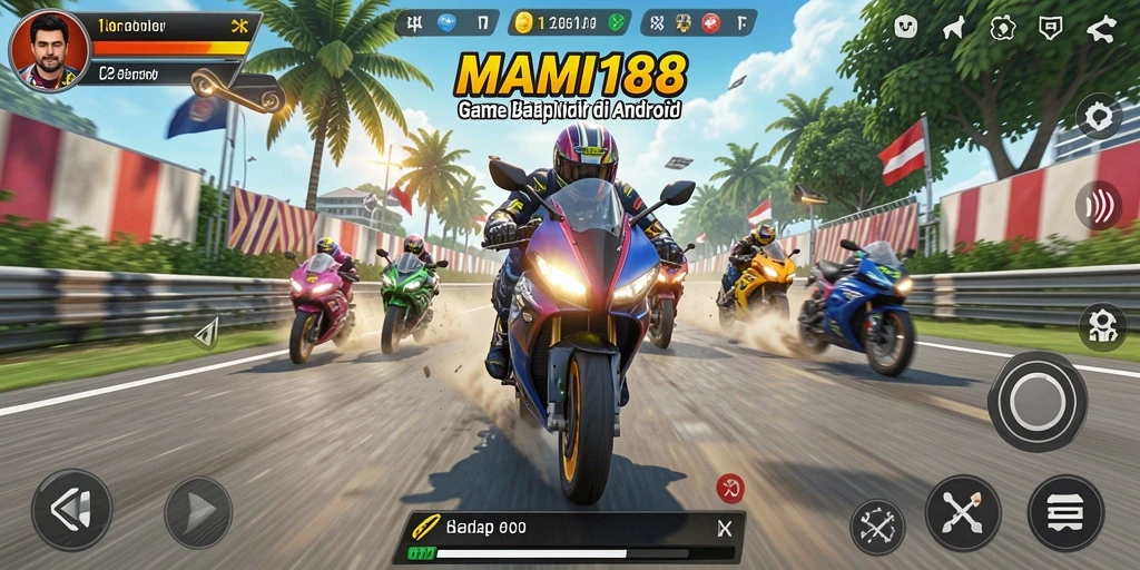 Screenshot gameplay MAMI188 dengan aksi balap motor yang menegangkan.
