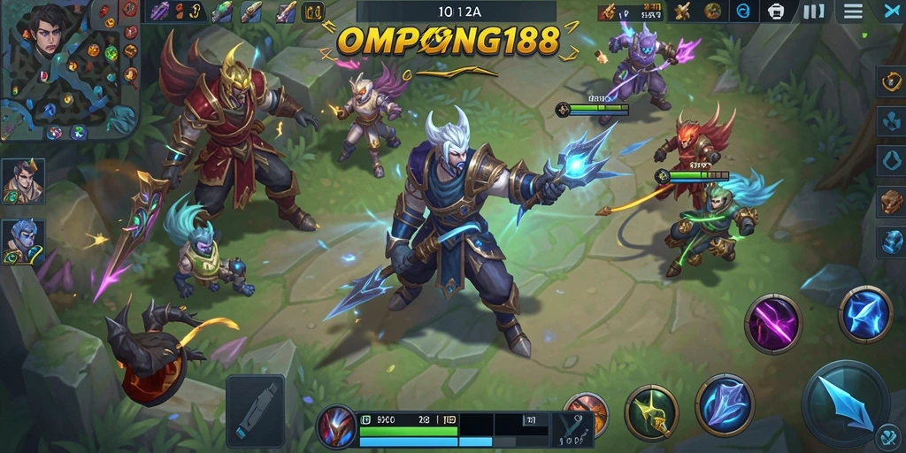 Screenshot utama OMPONG188 menampilkan aksi mendebarkan dalam gameplay MOBA.