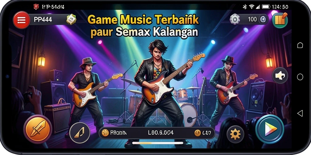 Screenshot permainan PP444 yang menampilkan aksi musik yang seru.