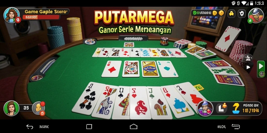 Screenshot PUTARMEGA menampilkan gameplay seru Gaple dengan teman-teman.