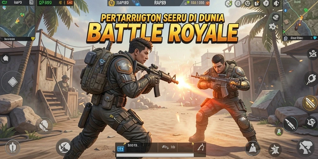 Tangkapan layar menunjukkan aksi intens dalam pertempuran Battle Royale.