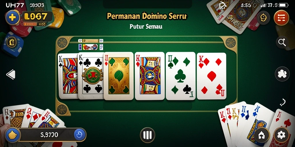 Screenshot utama UH77 menampilkan gameplay seru di meja Domino.